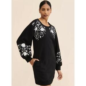Daily Practice by Anthropologie Black Embroidered Sweatshirt Dress - Size - Med